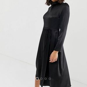 Black Satin Midi Dress